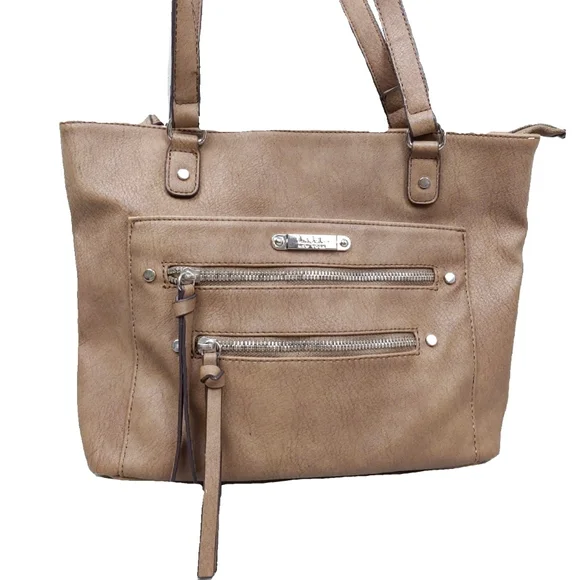 Nicole Miller Taupe Zip Accent Double Handl Shoulder Bag - Picture 3 of 9